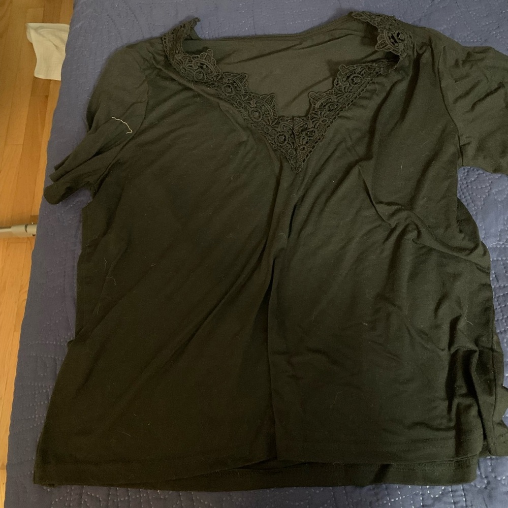 SHEIN Black Lace Accent Blouse